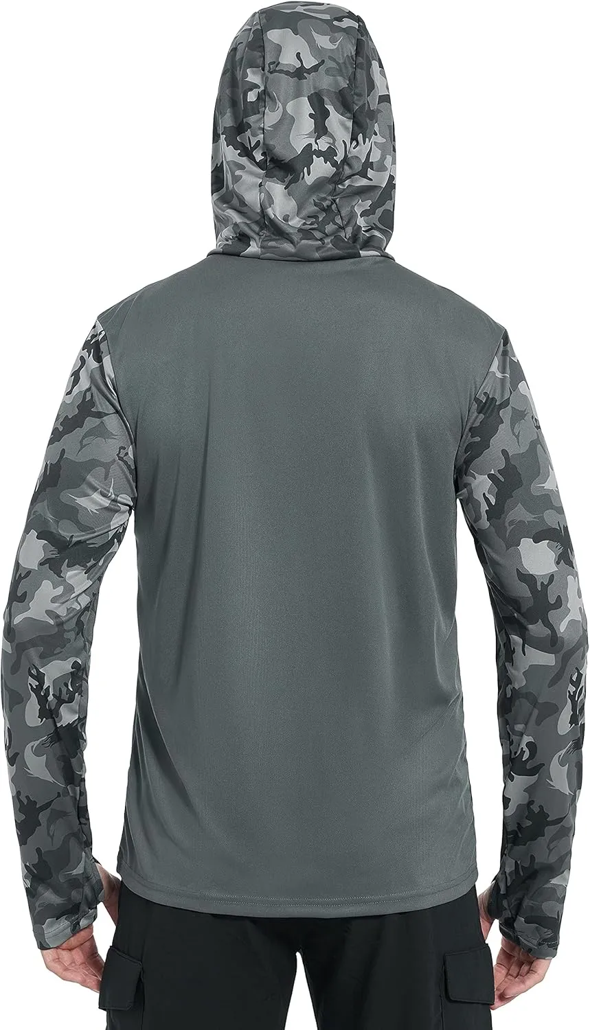 FISHEAL Men's Performance Fishing Hoodie Shirt - UPF 50  UV Sun Protection Long Sleeve Shirts with Mesh Face Mask