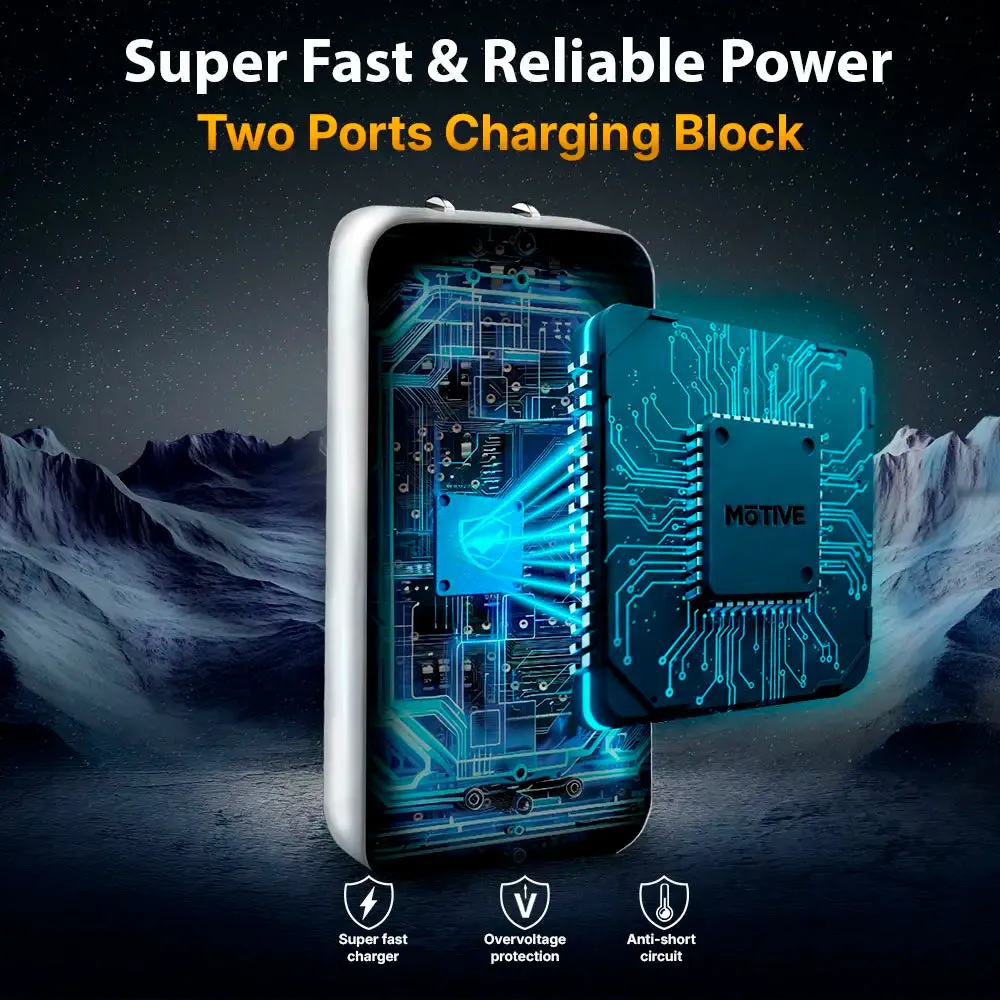 Flat Wall Charger, Dual Port USB-C & USB-A Super Fast Charging Block