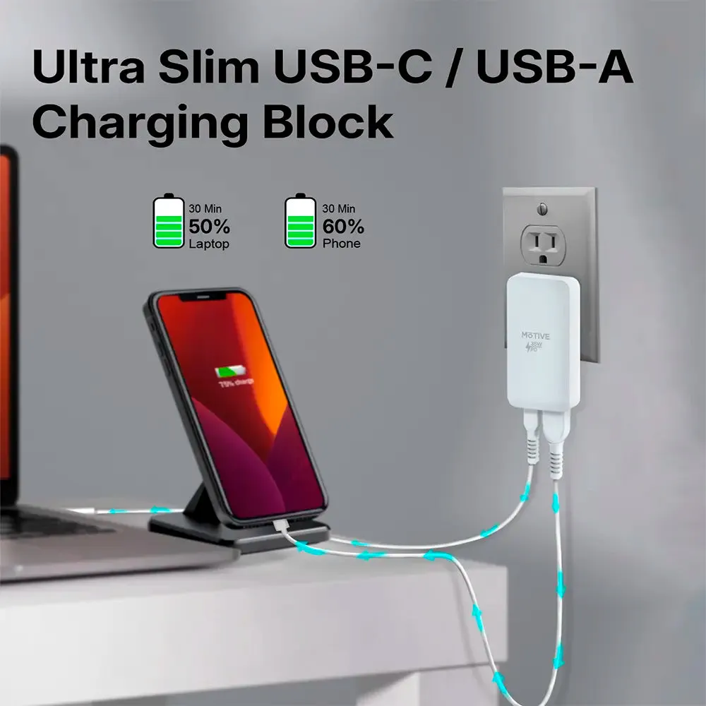 Flat Wall Charger, Dual Port USB-C & USB-A Super Fast Charging Block