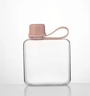Flat Water Bottle Travel Flask Portable 10.5 oz BPA Free Tritan Square Small Water Bottles Leakproof Slim Water Bottle for Purse Travel Pocket Sports Fitness (Pink, 10.5)