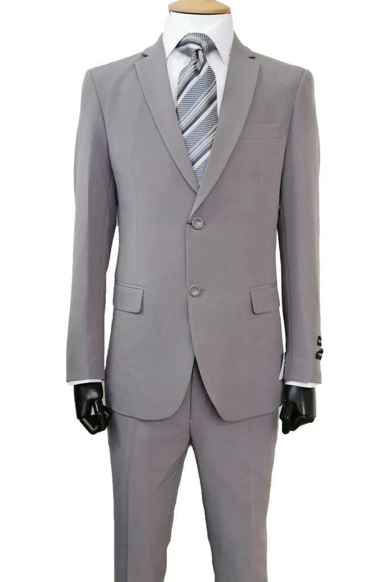 Fortino Landi Men's 2-Button Grey Slim-Fit Poplin Suit