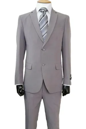Fortino Landi Men's 2-Button Grey Slim-Fit Poplin Suit