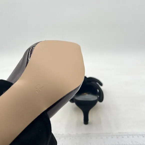 FOWT Burgundy Pointed Toe Slip On Mule Bow Kitten Heel Backless Dress Sandals