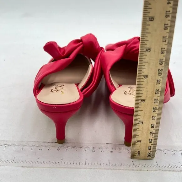 FOWT Pink Pointed Toe Slip On Mules with Bow Kitten Heel Backless Dress Sandals