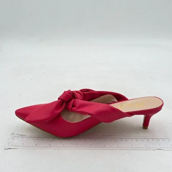 FOWT Pink Pointed Toe Slip On Mules with Bow Kitten Heel Backless Dress Sandals