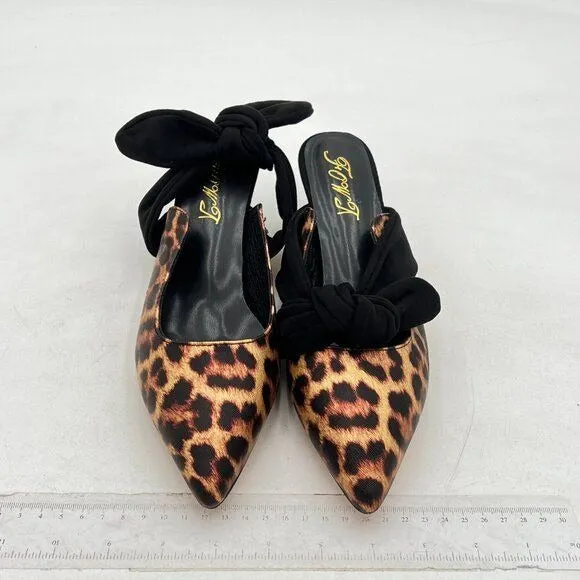 FOWT Pointed Toe Slip On Mules with Bow,Low Kitten Heel Backless Burnished Black