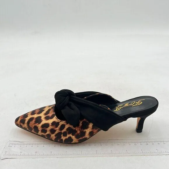 FOWT Pointed Toe Slip On Mules with Bow,Low Kitten Heel Backless Burnished Black