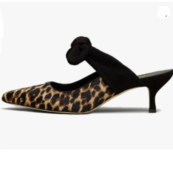 FOWT Pointed Toe Slip On Mules with Bow,Low Kitten Heel Backless Burnished Black