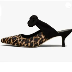 FOWT Pointed Toe Slip On Mules with Bow,Low Kitten Heel Backless Burnished Black