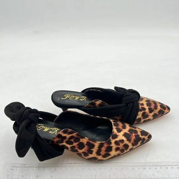FOWT Pointed Toe Slip On Mules with Bow,Low Kitten Heel Backless Burnished Black