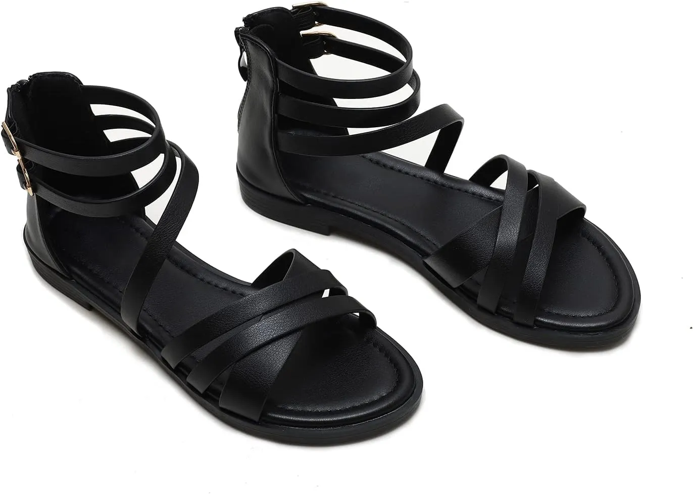 FRALOSHA Women Flat Sandals Dressy Summer Beach Casual low heel Sandal Ankle Strap Shoes with Zipper
