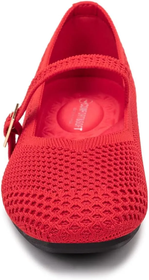 Frank Mully Womens Casual Flat Shoes Square Toe Shoes Knitted Mesh Flat Comfort Work Flat Shoes for Daily Washable