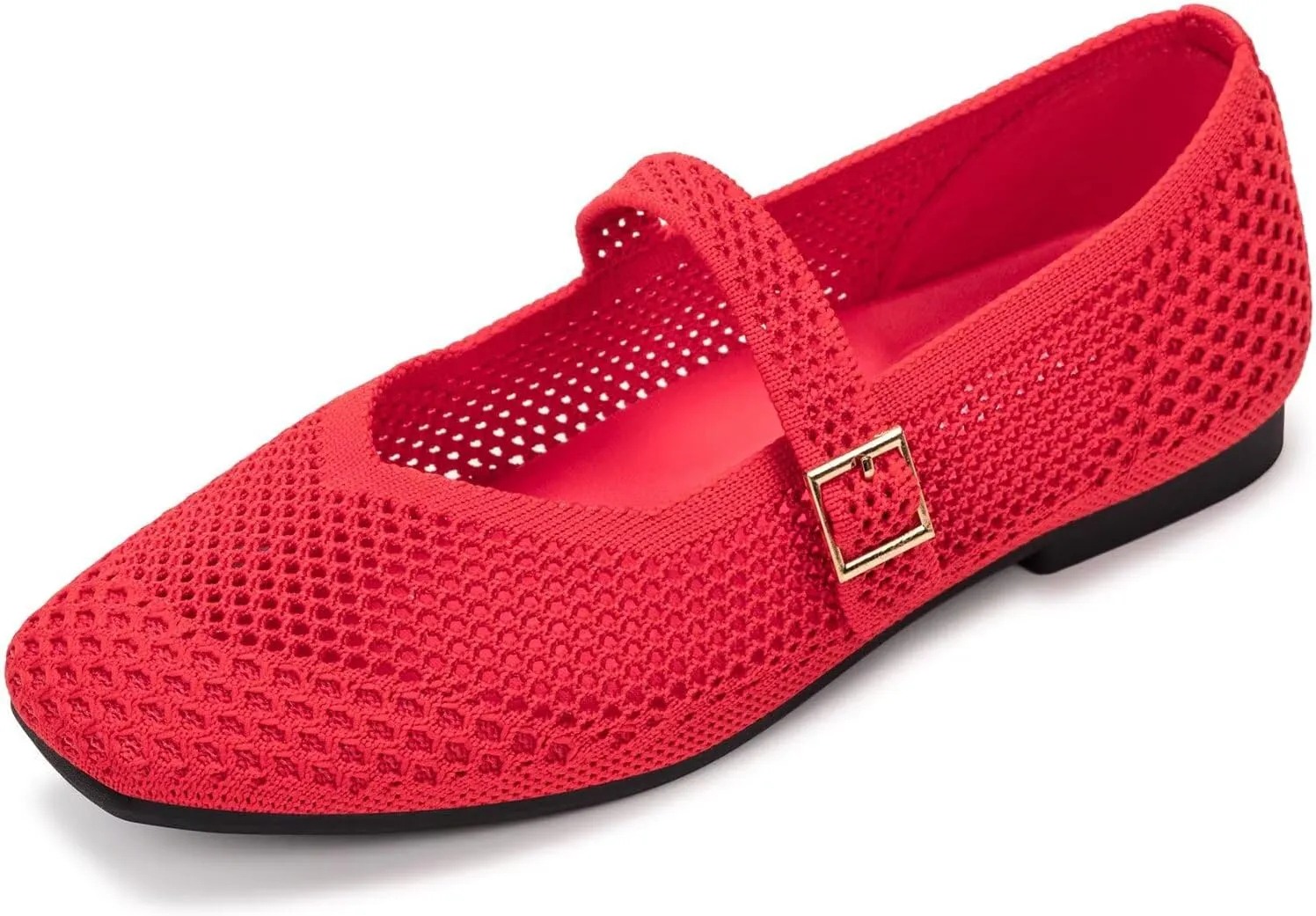 Frank Mully Womens Casual Flat Shoes Square Toe Shoes Knitted Mesh Flat Comfort Work Flat Shoes for Daily Washable