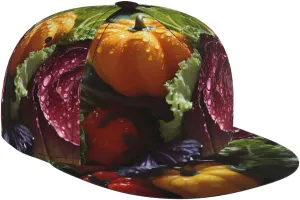 Fresh Cabbage Print Baseball Cap Stylish Flat-Brimmed Hat, Adjustable Snapback Sunhat, for Men and Women Black