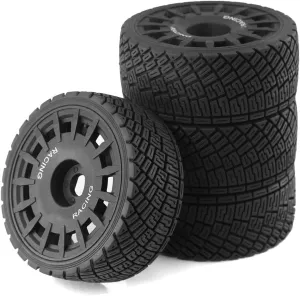 fujita 1/8 RC 100mm on Road Car Tires and Wheels Rims 17mm Hex Wheels Rubber Rally Tyres forHPI WR8 HSP Hobao ARRMA Redcat Losi Kyosho VRX 1:8 Scale RC On-Road Racing Car RC Rally Drift Car (Black)