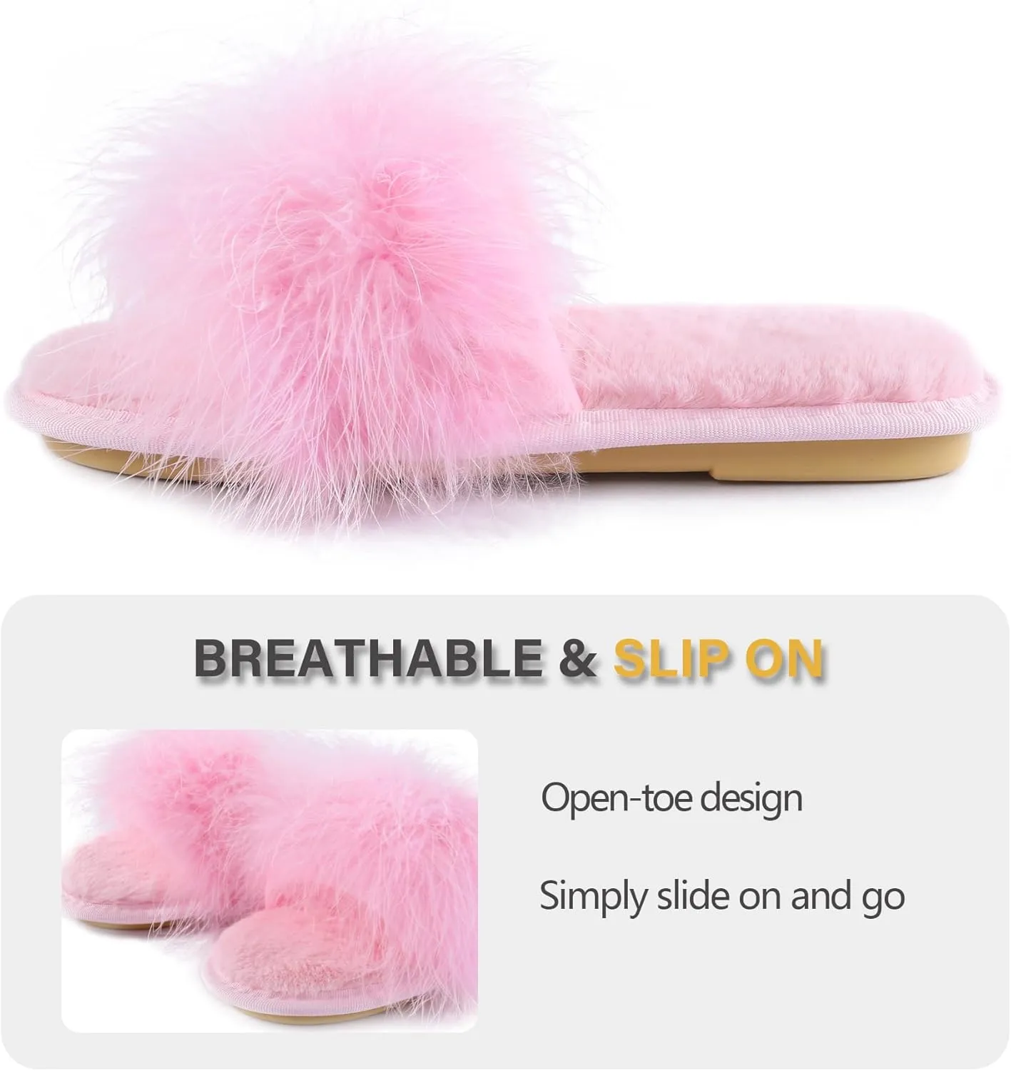 Fur Story Women's Furry Slippers Open Toe Fuzzy Slippers Memory Foam Fluffy House Sandal