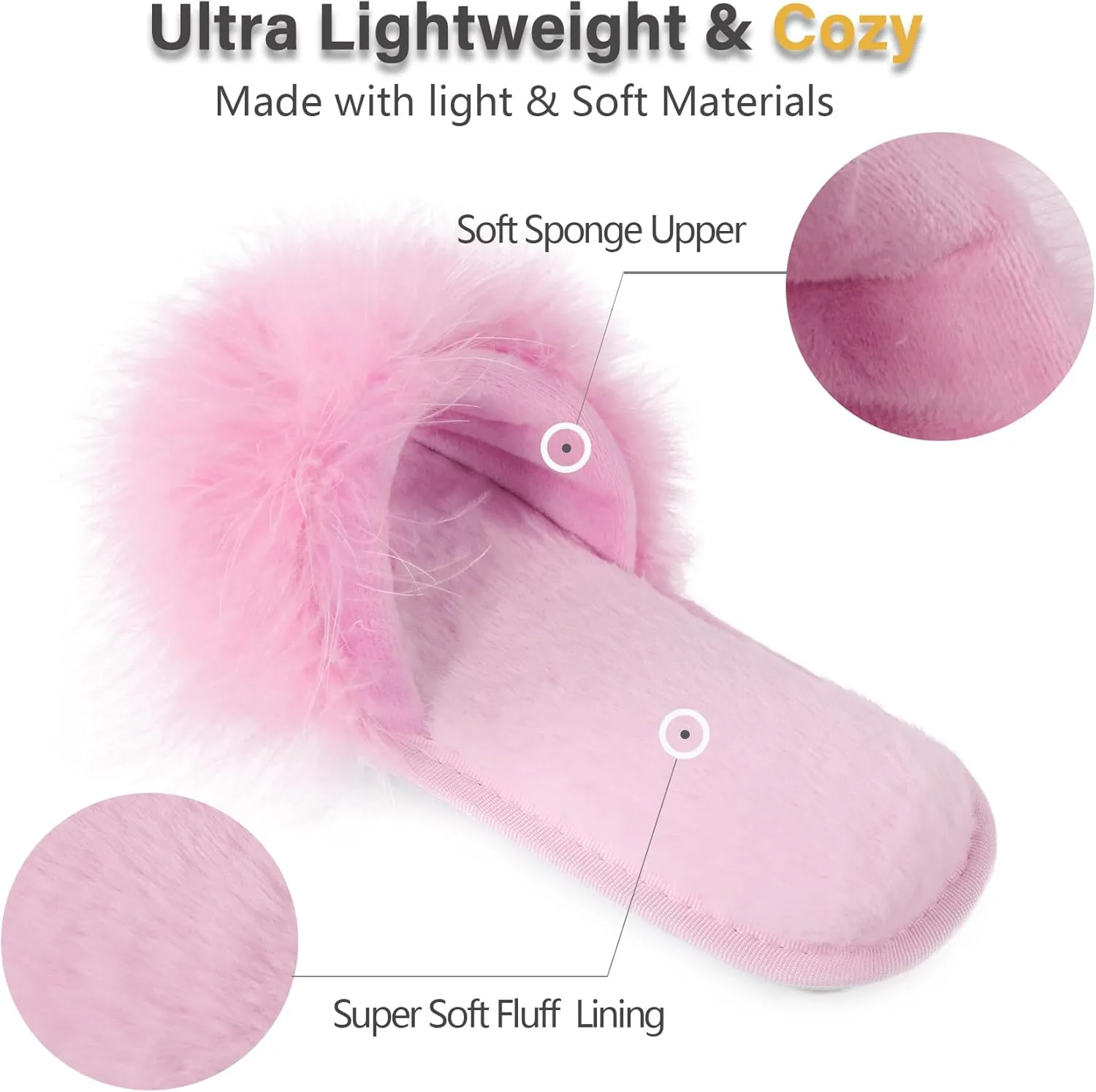 Fur Story Women's Furry Slippers Open Toe Fuzzy Slippers Memory Foam Fluffy House Sandal