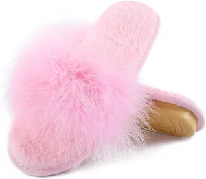 Fur Story Women's Furry Slippers Open Toe Fuzzy Slippers Memory Foam Fluffy House Sandal