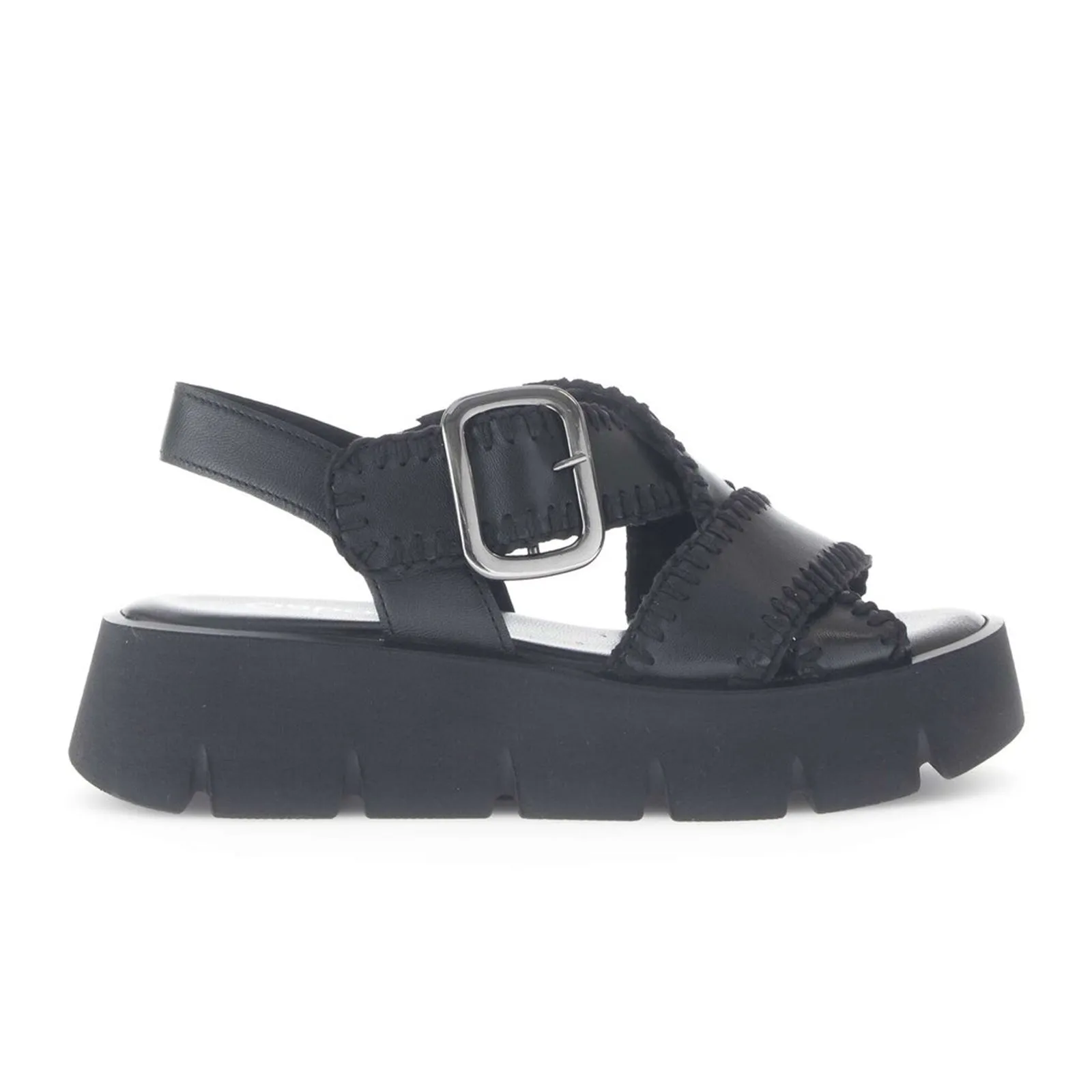 Gabor 64751 Stitch Platform Backstrap Sandal (Women) - Lamm Nappa/Schwarz