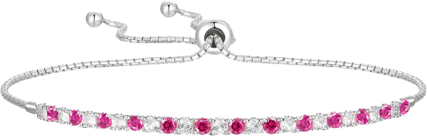 Gemstone and Lab-Created White Sapphire Adjustable Bolo Bracelet, Sterling Silver, Easy-On Easy-Off (6, 7 and 8 inch Wrist Size)