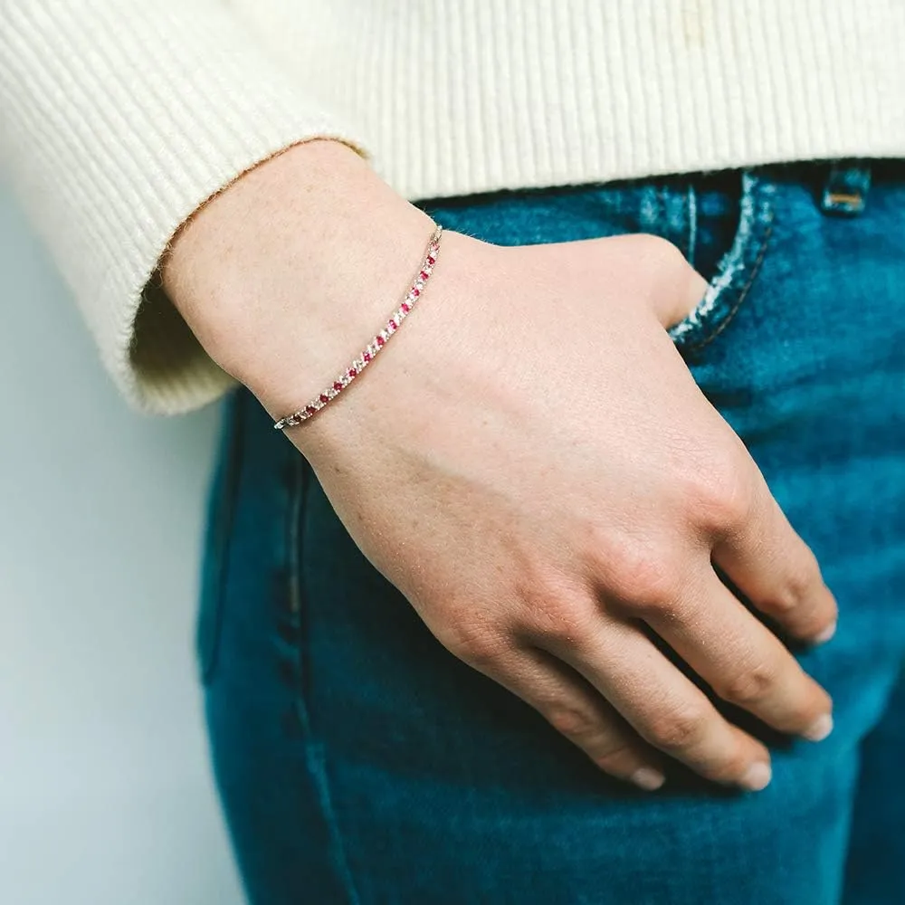 Gemstone and Lab-Created White Sapphire Adjustable Bolo Bracelet, Sterling Silver, Easy-On Easy-Off (6, 7 and 8 inch Wrist Size)