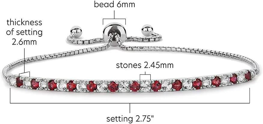 Gemstone and Lab-Created White Sapphire Adjustable Bolo Bracelet, Sterling Silver, Easy-On Easy-Off (6, 7 and 8 inch Wrist Size)