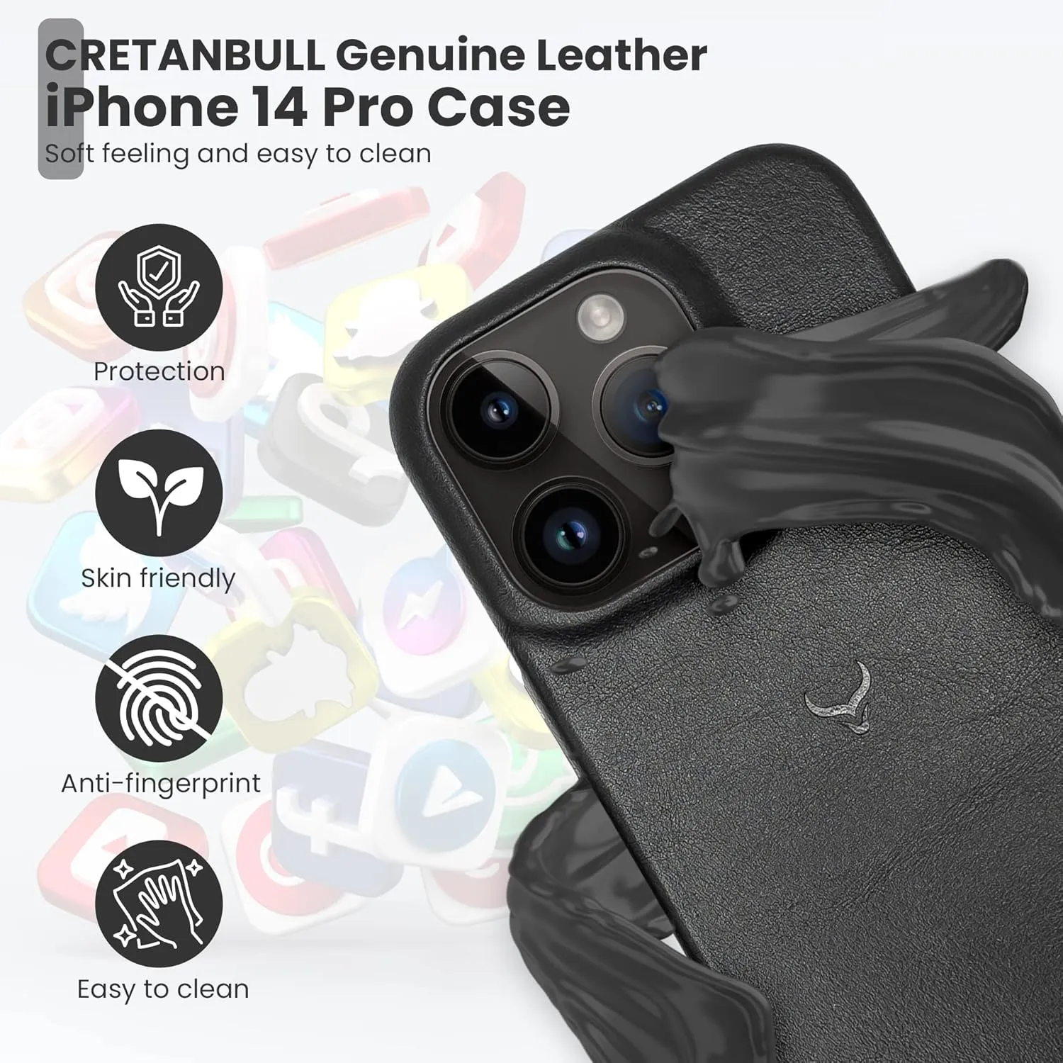 Genuine Leather Case - iPhone 14 Pro Compatible - Oil Waxed Full Grain Anti-Scratch Leather - Shockproof, Drop Proof, Slim Onyx Case