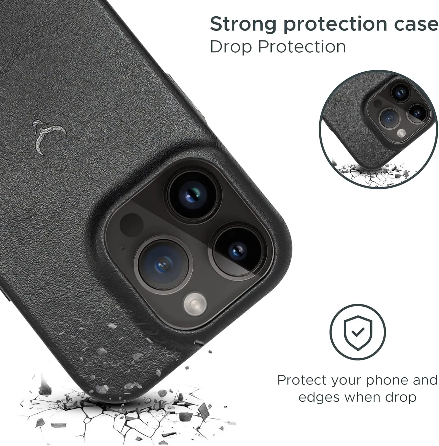 Genuine Leather Case - iPhone 14 Pro Compatible - Oil Waxed Full Grain Anti-Scratch Leather - Shockproof, Drop Proof, Slim Onyx Case