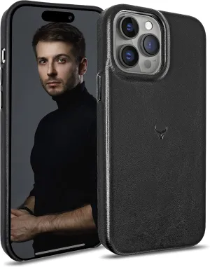 Genuine Leather Case - iPhone 14 Pro Compatible - Oil Waxed Full Grain Anti-Scratch Leather - Shockproof, Drop Proof, Slim Onyx Case