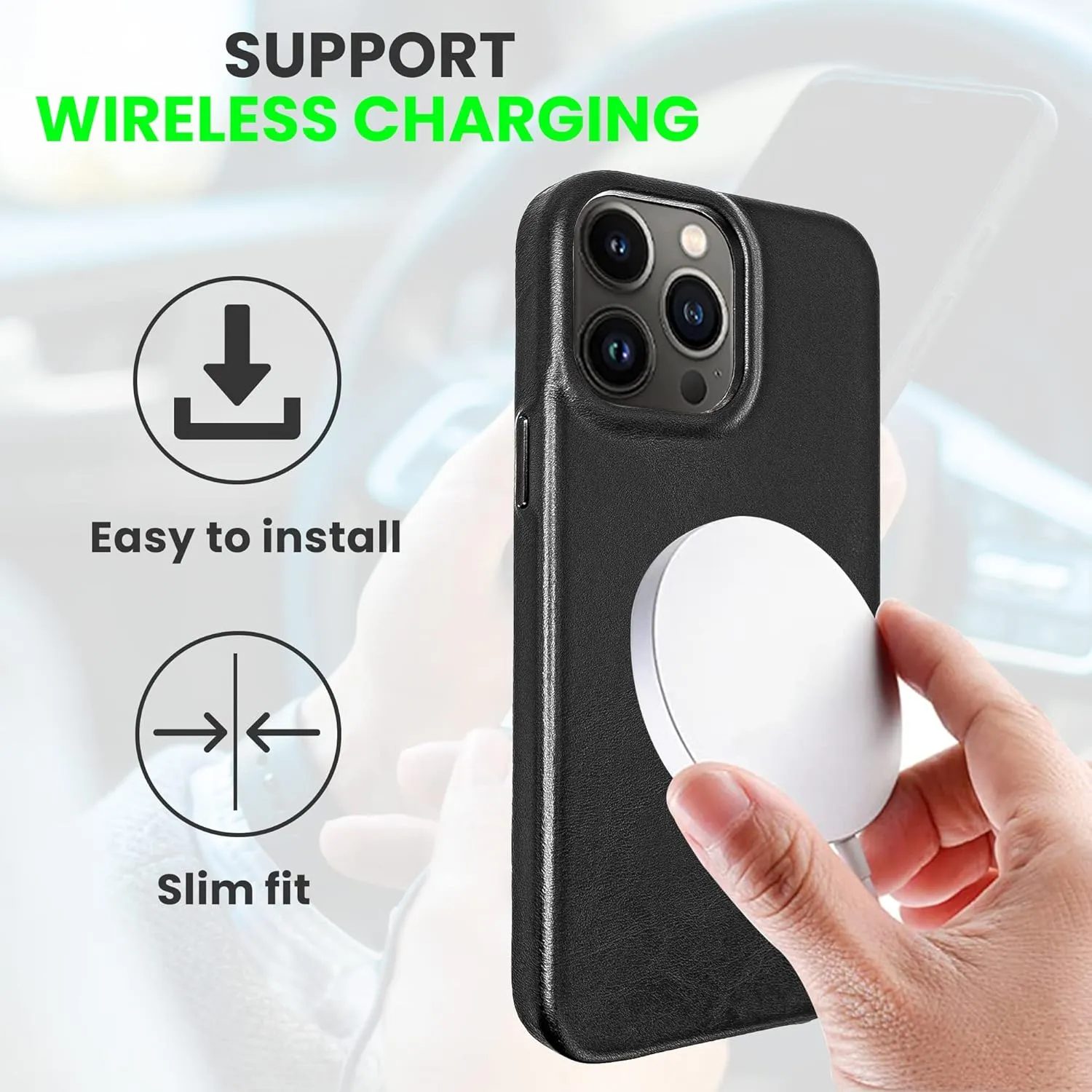 Genuine Leather Case - iPhone 14 Pro Compatible - Oil Waxed Full Grain Anti-Scratch Leather - Shockproof, Drop Proof, Slim Onyx Case