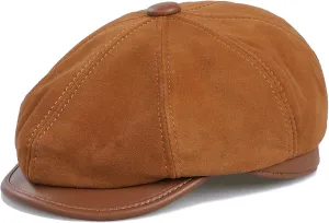 Genuine Leather Newsboy Caps for Men, Real Suede Irish Cabbie Driving Ivy Flat Hat