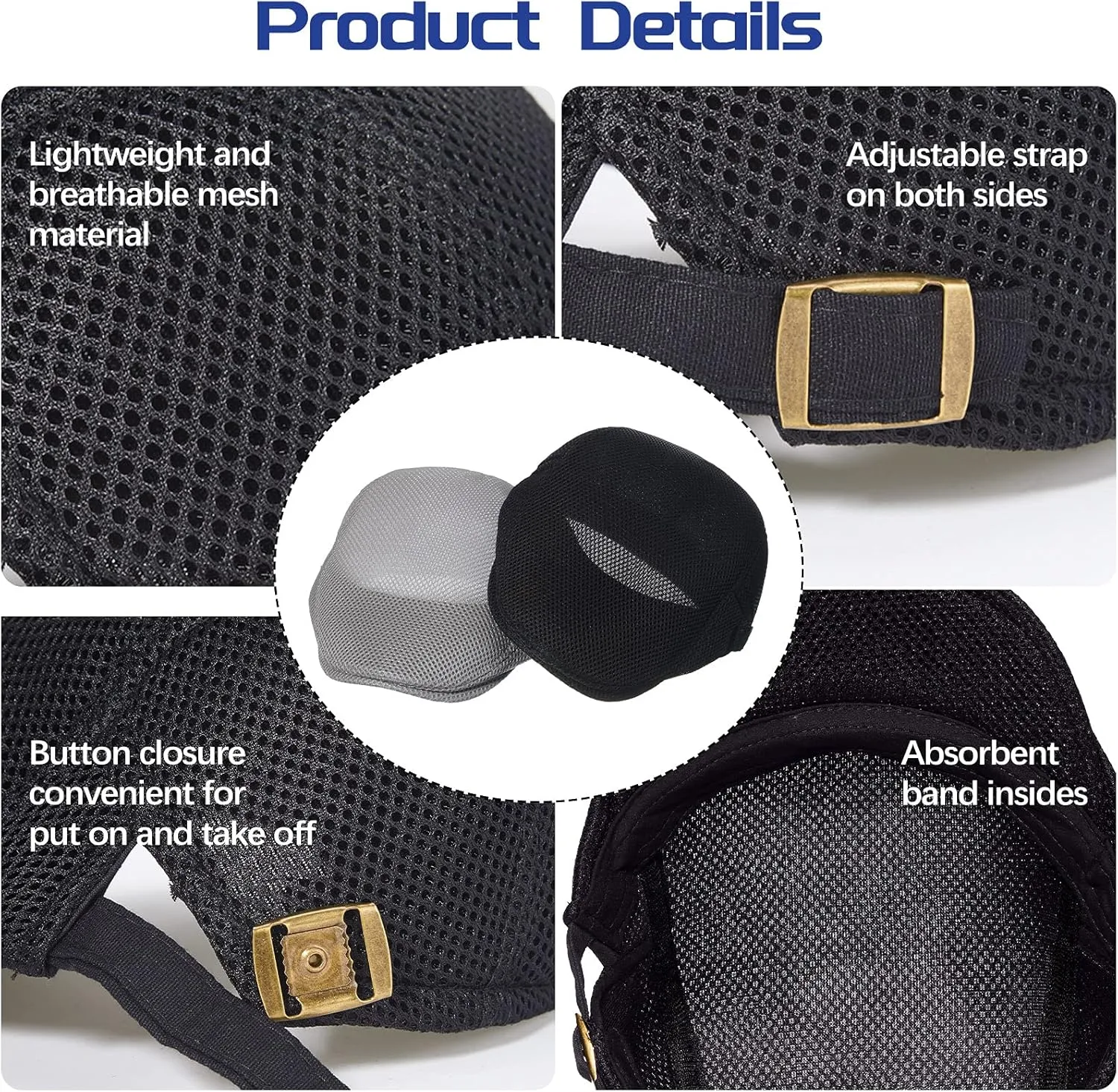 Geyoga 3 Pieces Mesh Newsboy Cap Mesh Breathable Summer Cap Adjustable Newsboy Beret Cap Cabbie Flat Cap