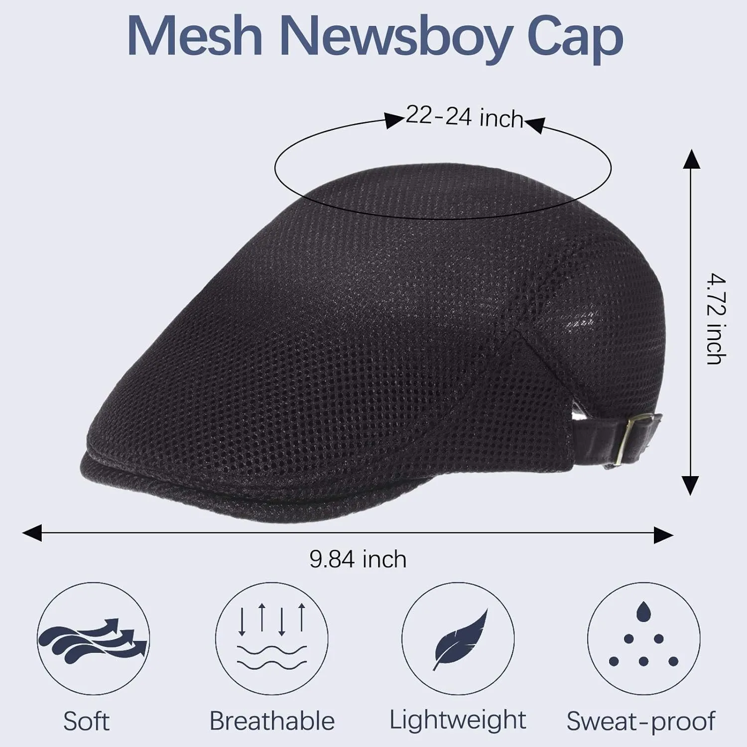 Geyoga 3 Pieces Mesh Newsboy Cap Mesh Breathable Summer Cap Adjustable Newsboy Beret Cap Cabbie Flat Cap