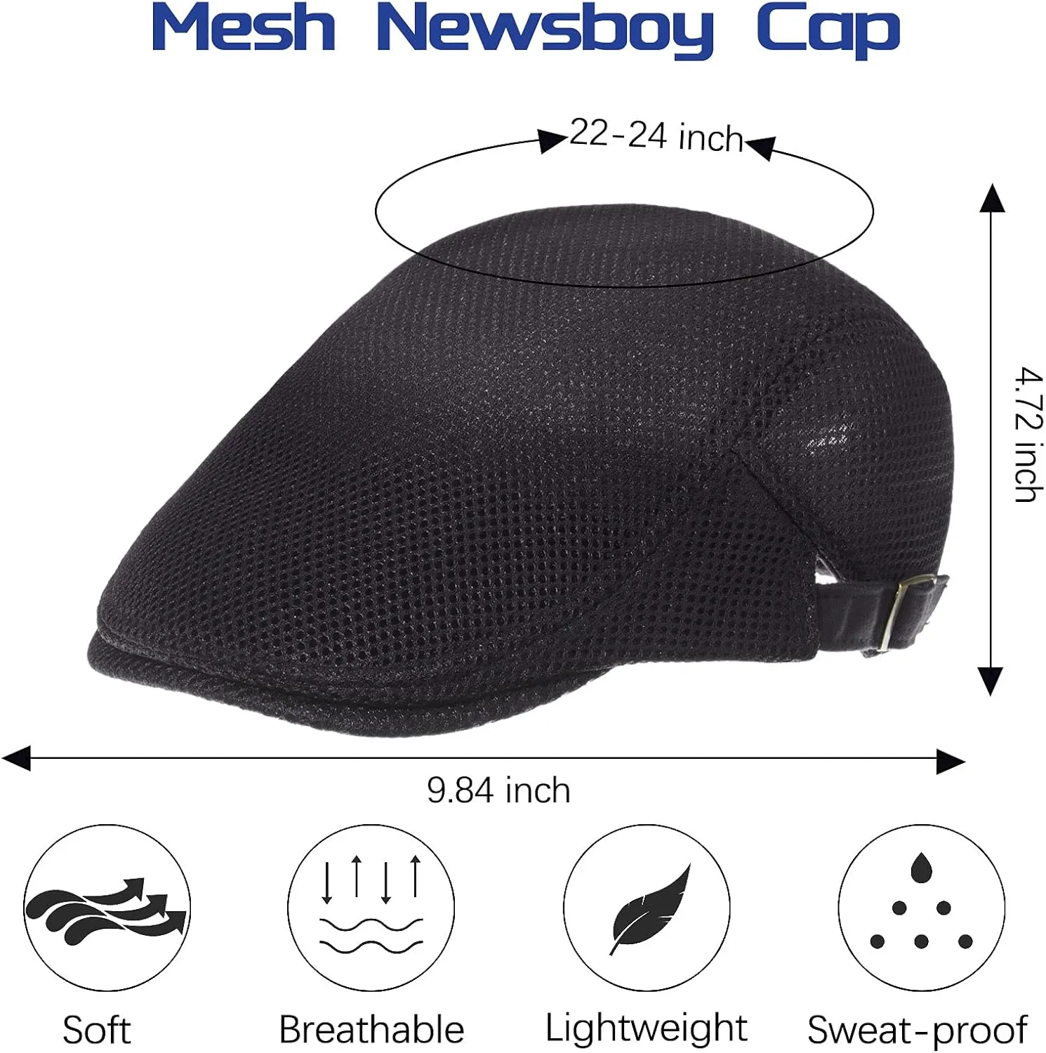 Geyoga 3 Pieces Mesh Newsboy Cap Mesh Breathable Summer Cap Adjustable Newsboy Beret Cap Cabbie Flat Cap