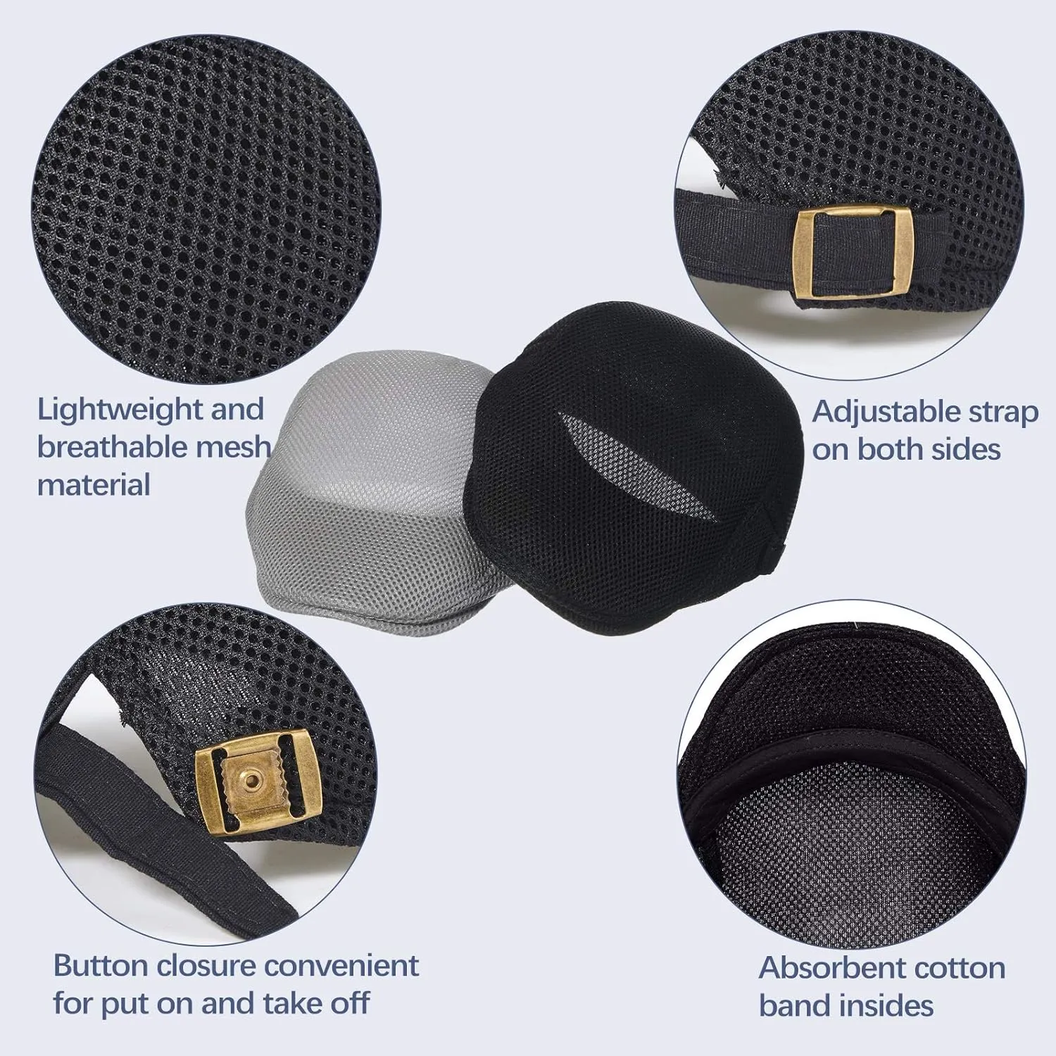 Geyoga 3 Pieces Mesh Newsboy Cap Mesh Breathable Summer Cap Adjustable Newsboy Beret Cap Cabbie Flat Cap