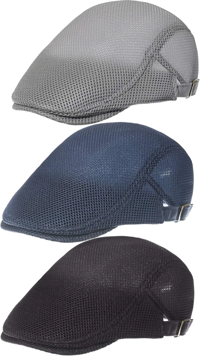 Geyoga 3 Pieces Mesh Newsboy Cap Mesh Breathable Summer Cap Adjustable Newsboy Beret Cap Cabbie Flat Cap