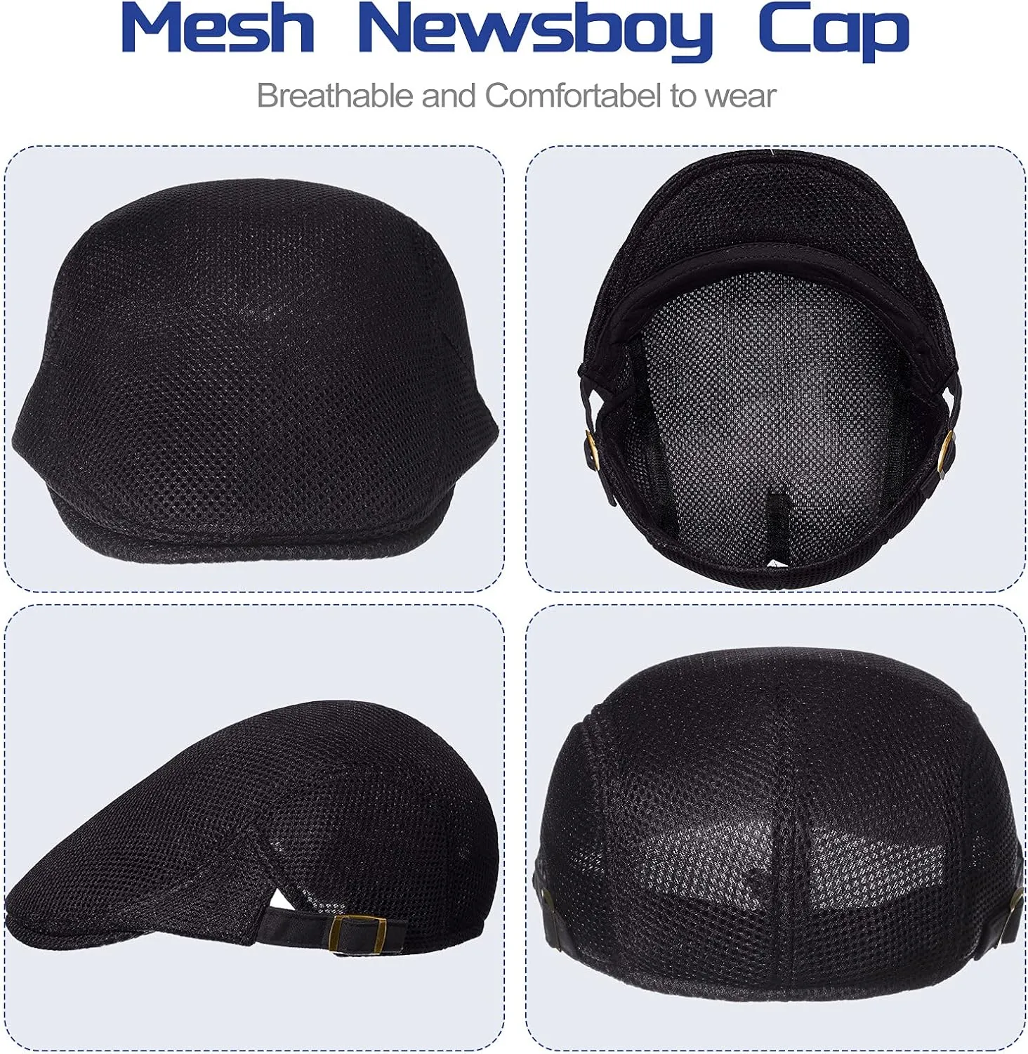 Geyoga 3 Pieces Mesh Newsboy Cap Mesh Breathable Summer Cap Adjustable Newsboy Beret Cap Cabbie Flat Cap
