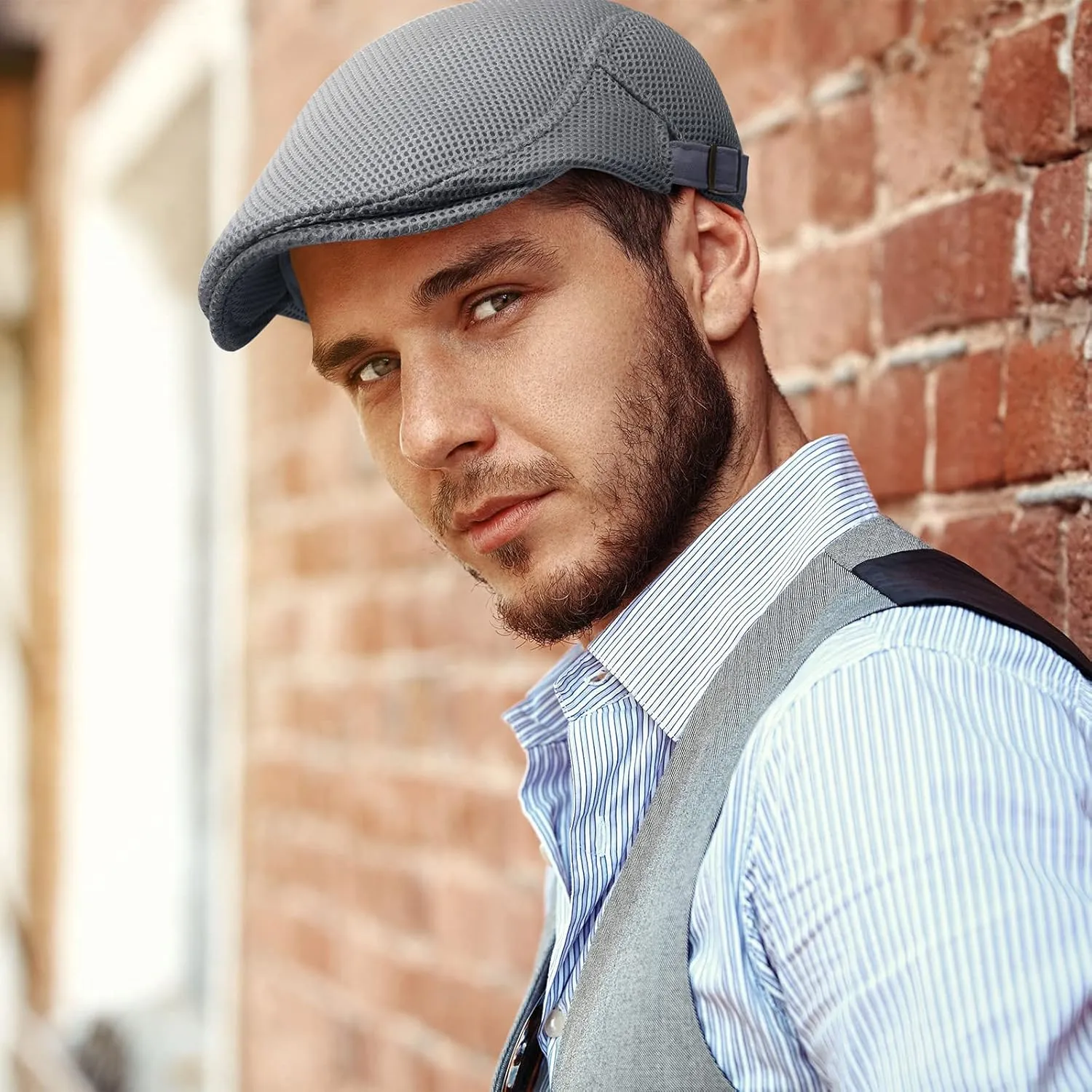 Geyoga 3 Pieces Mesh Newsboy Cap Mesh Breathable Summer Cap Adjustable Newsboy Beret Cap Cabbie Flat Cap