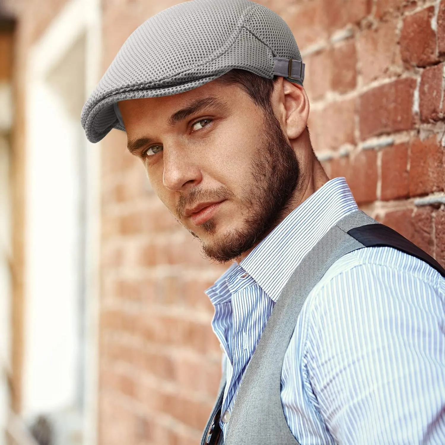 Geyoga 3 Pieces Mesh Newsboy Cap Mesh Breathable Summer Cap Adjustable Newsboy Beret Cap Cabbie Flat Cap