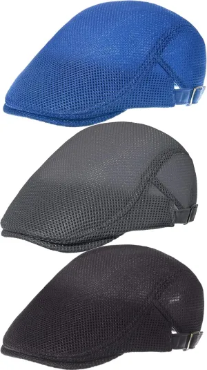 Geyoga 3 Pieces Mesh Newsboy Cap Mesh Breathable Summer Cap Adjustable Newsboy Beret Cap Cabbie Flat Cap