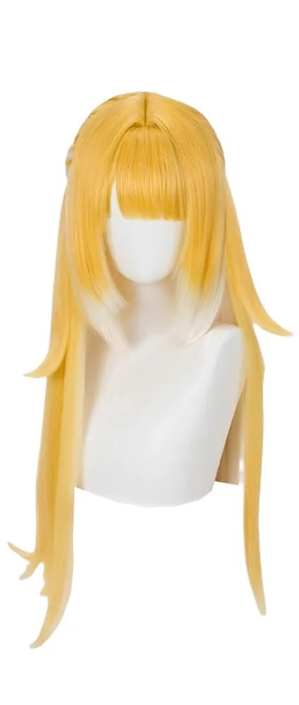 Golden White Anime Wig Cosplay Long Straight Hair with Bangs Synthetic Fiber Wig for Roleplay Costume Party