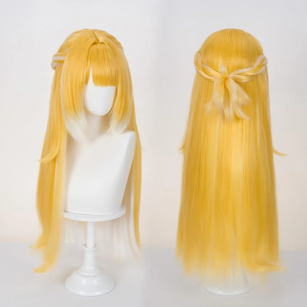 Golden White Anime Wig Cosplay Long Straight Hair with Bangs Synthetic Fiber Wig for Roleplay Costume Party