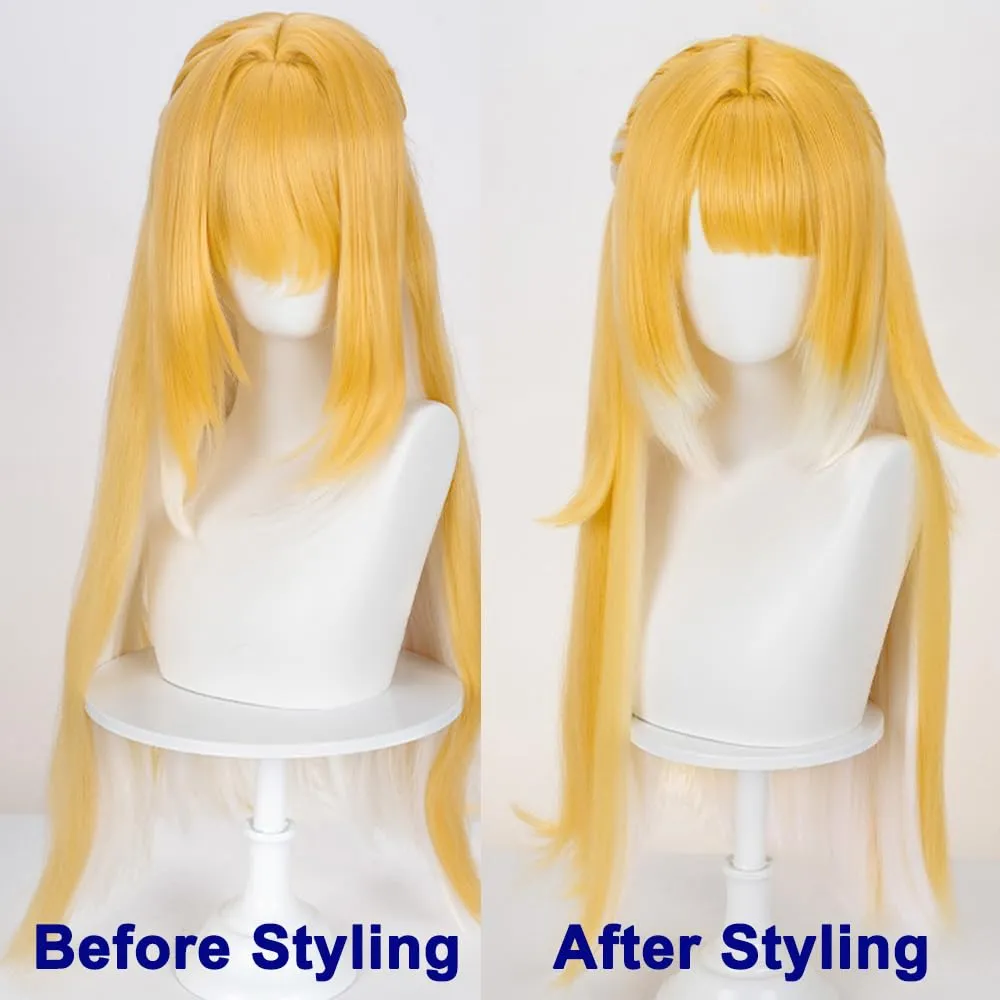 Golden White Anime Wig Cosplay Long Straight Hair with Bangs Synthetic Fiber Wig for Roleplay Costume Party