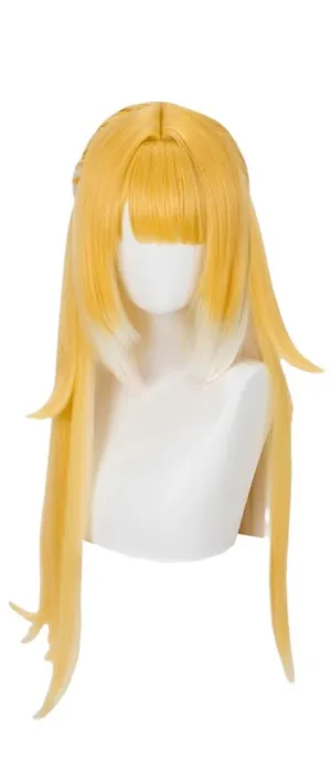 Golden White Anime Wig Cosplay Long Straight Hair with Bangs Synthetic Fiber Wig for Roleplay Costume Party