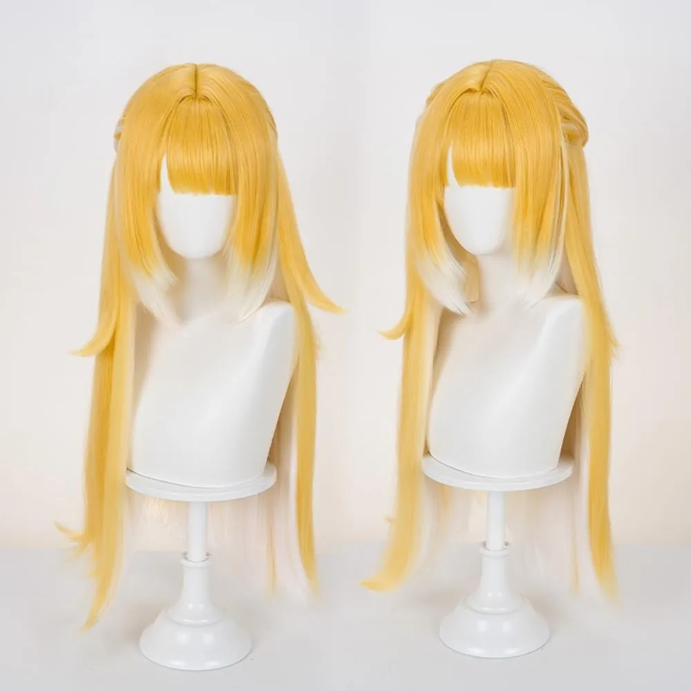 Golden White Anime Wig Cosplay Long Straight Hair with Bangs Synthetic Fiber Wig for Roleplay Costume Party