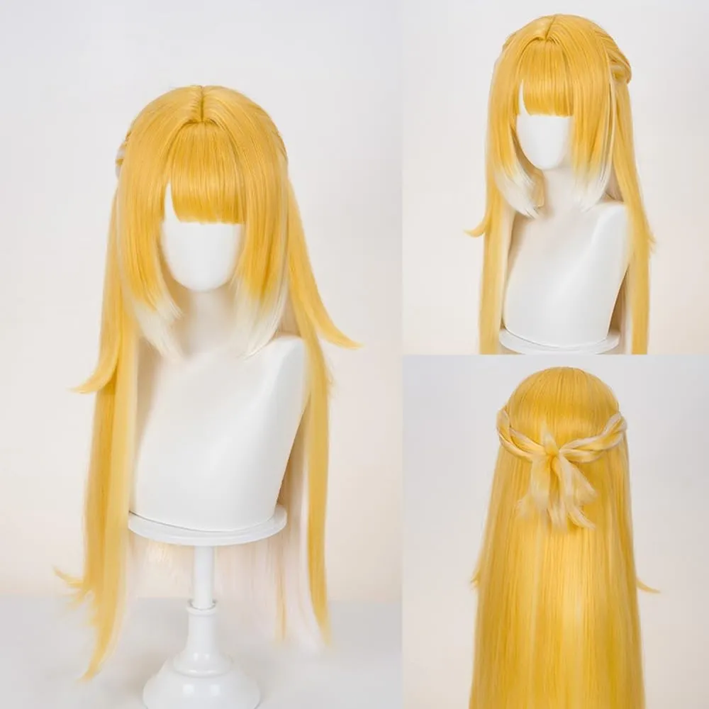 Golden White Anime Wig Cosplay Long Straight Hair with Bangs Synthetic Fiber Wig for Roleplay Costume Party