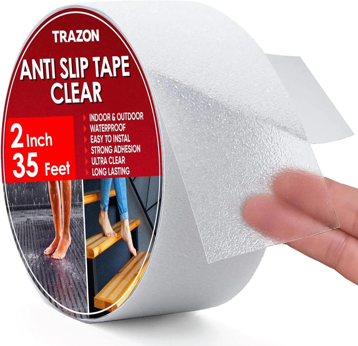 Grip Tape - Heavy Duty Anti Slip Tape Clear Outdoor/Indoor 2In*50Ft, Non Slip Roll/Stickers Easy to Cut Waterproof for Bathtub, Shower Floor, Pool, Stairs Safety Non Skid, Comfortable for Bare Foot