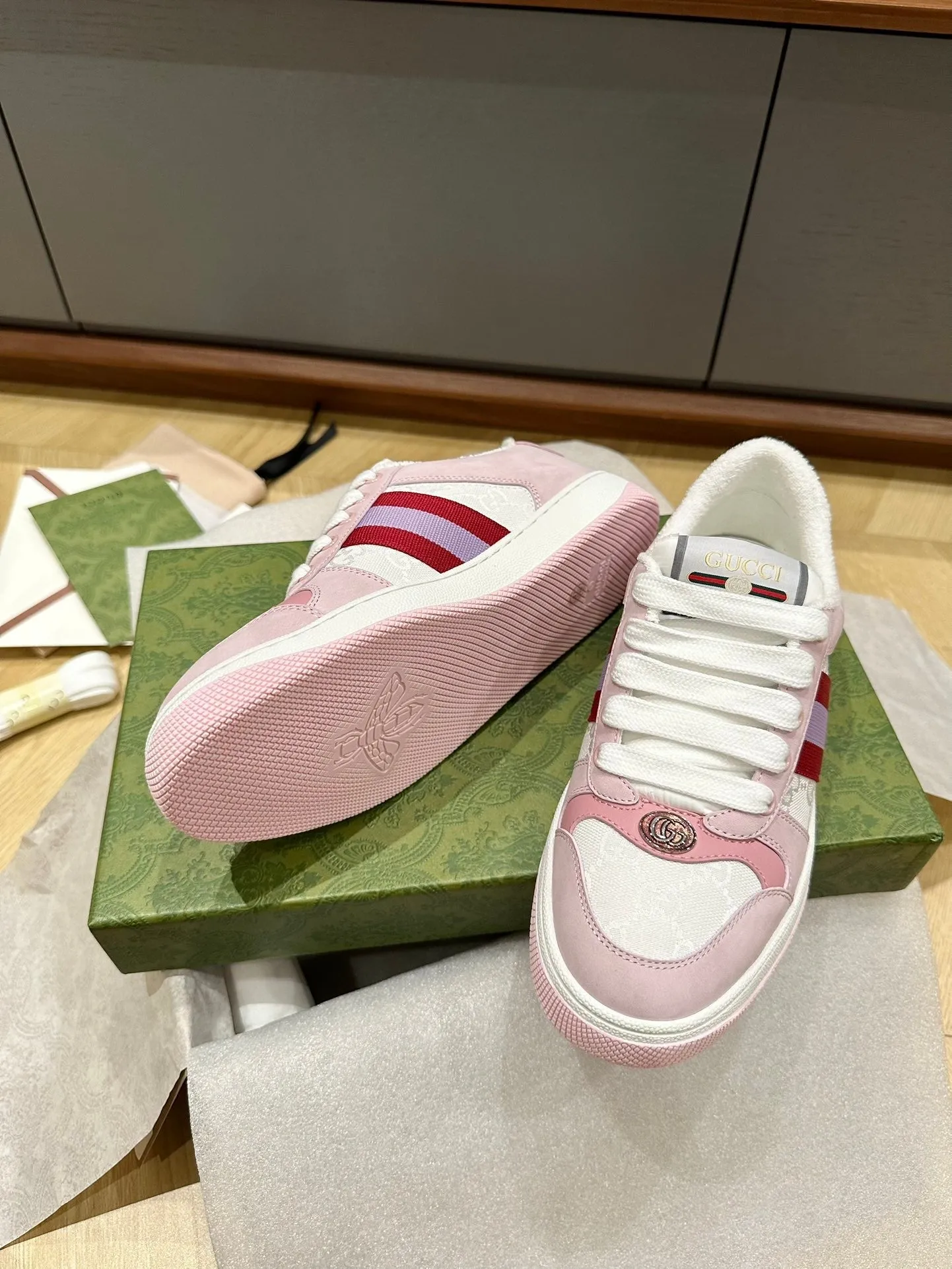 Gucci CALFSKIN TRAINER GG LIGHT Express worldwide PINK SCREENER Complete catalog WOMEN'S