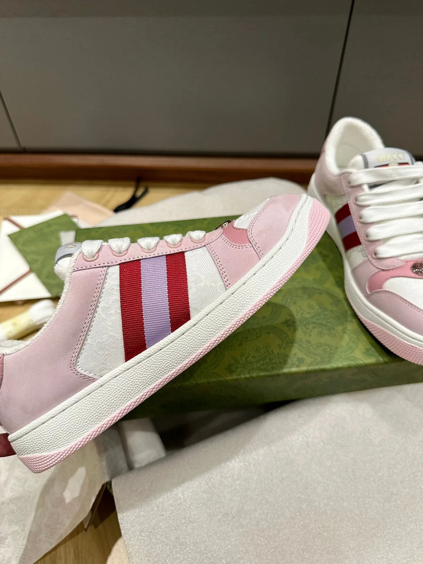 Gucci CALFSKIN TRAINER GG LIGHT Express worldwide PINK SCREENER Complete catalog WOMEN'S