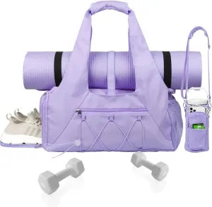 Gym Bag for Womens,Black Travel Duffel Bag with Shoes Compartment and Wet Pocket Water Bottle Carrier Bag Multi-Functional Bags Ideal for Travel, Gym, Sports, Weekender